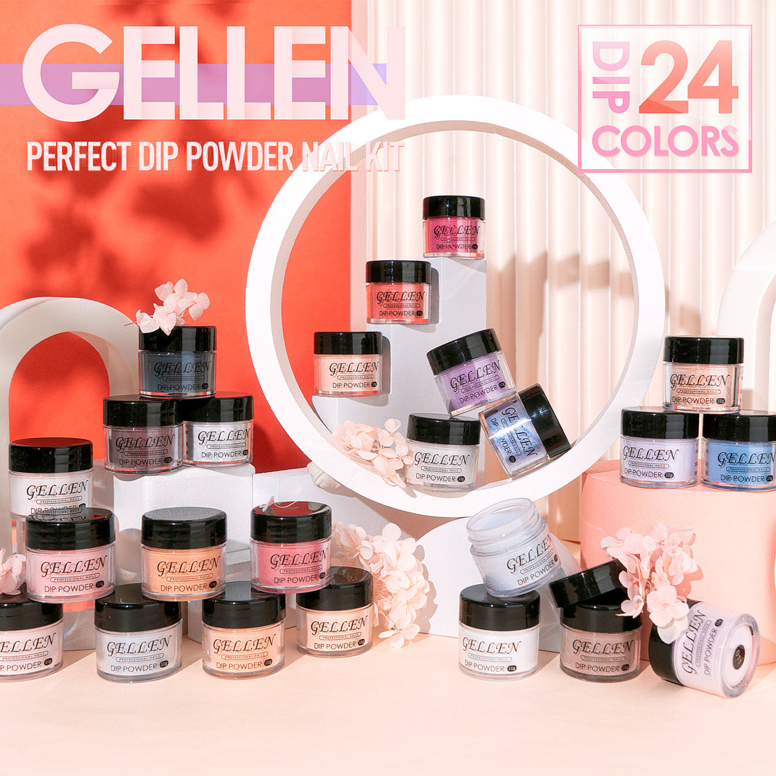 Gellen Dip Powder Nail Kit, 24 Colors Nude Pink Purple Blue Glitter Dip Nail Powder Kit, Nail Art All Season Series Dip Powder Set DIY Salon Home Gift for Women