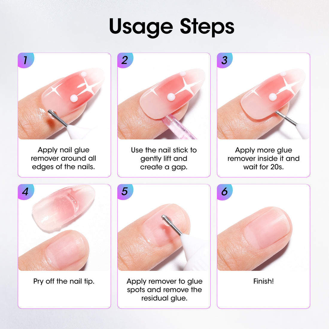 Gellen Nail Glue Remover, 20ML Needle Nozzle Non-Acetone Gel Nail Glue Remover for Press On Nails, Easy Remove Solid Nail Glue Gel On Fake Nail Tip