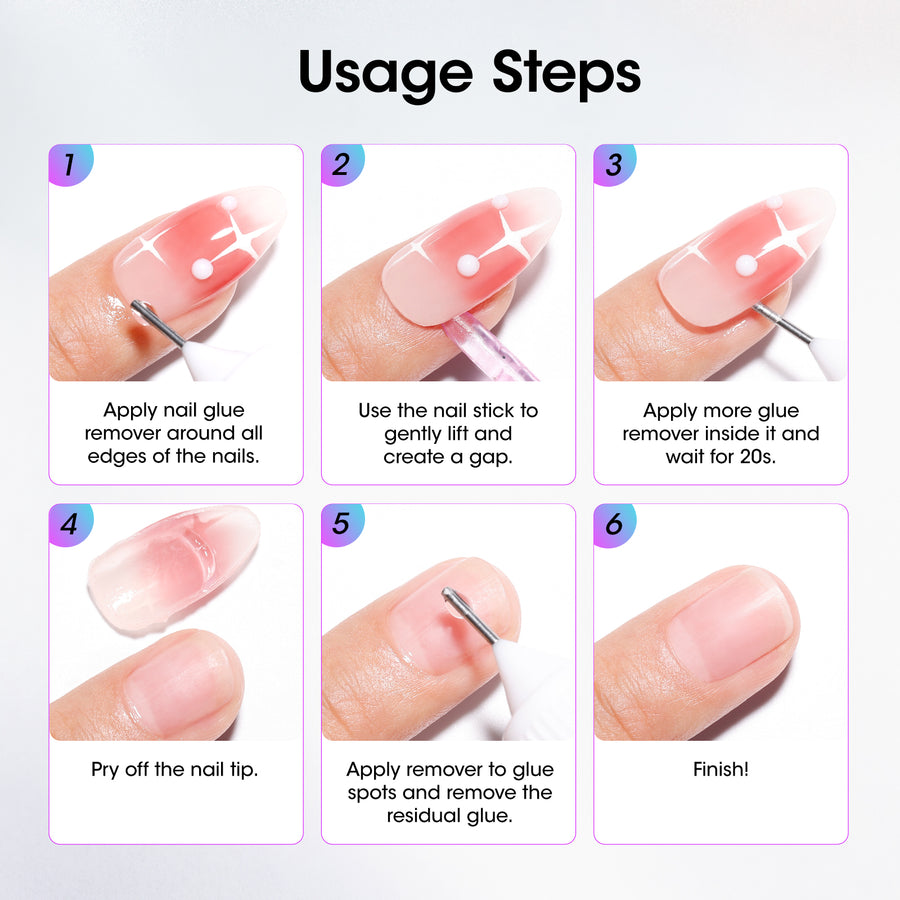 Gellen Nail Glue Remover, 20ML Needle Nozzle Non-Acetone Gel Nail Glue Remover for Press On Nails, Easy Remove Solid Nail Glue Gel On Fake Nail Tip