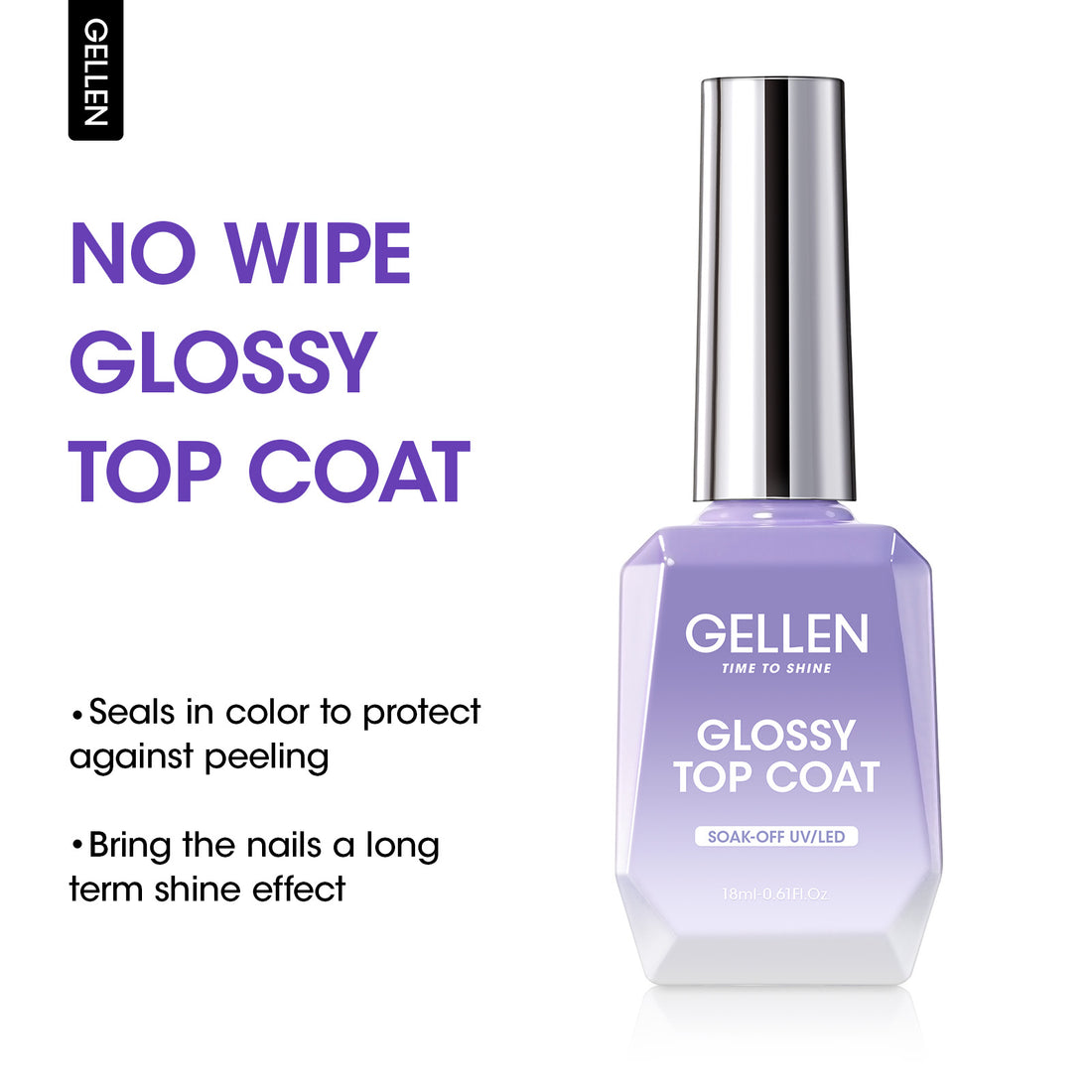 Gellen Gel Peelable Base and Glossy Top Coat Set, 2Pcs 18ML No Wipe Glossy Gel Top Coat, Clear UV Base Coat Gel Nail Polish, Soak Off Gel Base Top Coat Nail Art