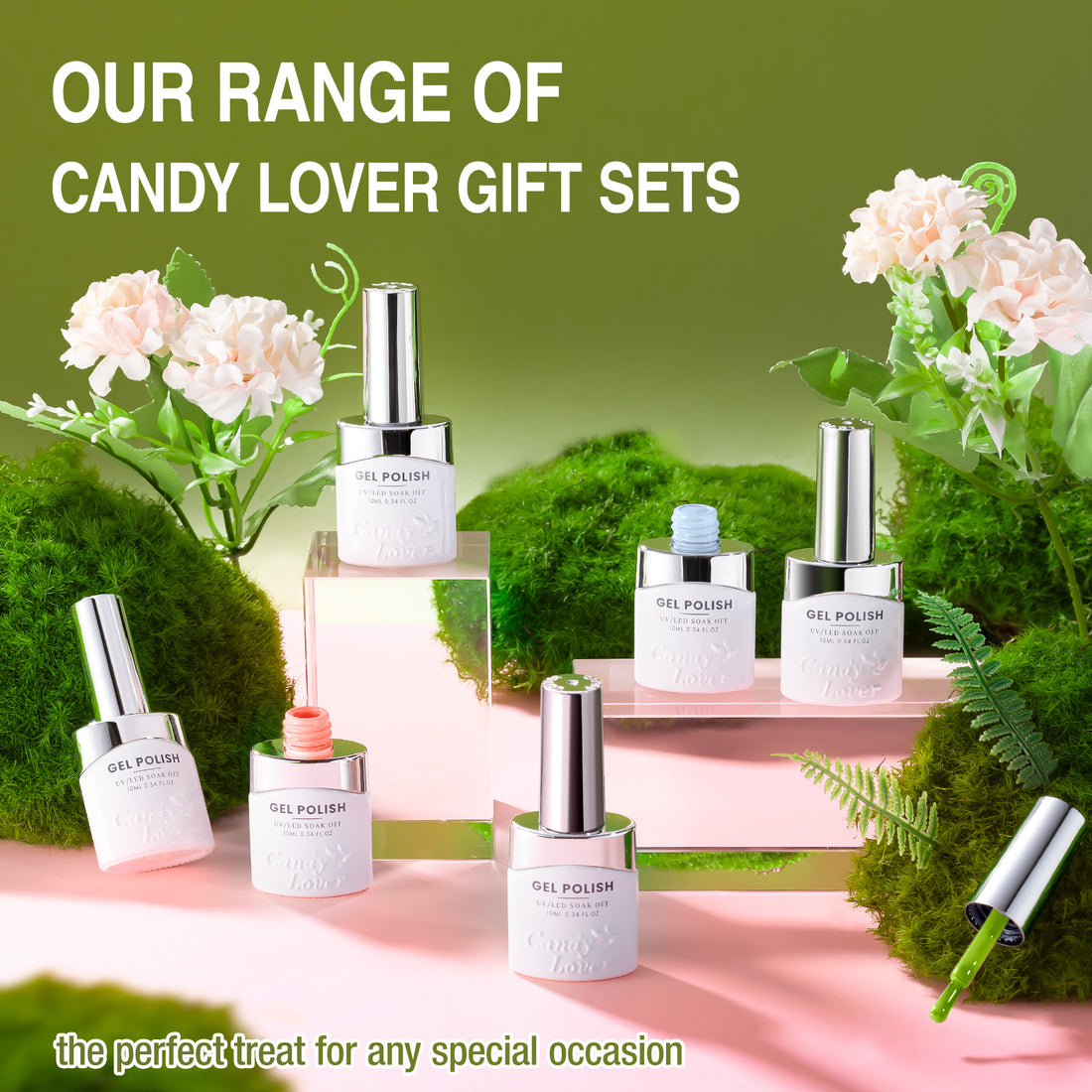Candy Lover Nail Gel Polish, 6 Colors Flower Red Green Gel Polish Set, Soak Off UV LED Needed Nail Gel Set, Nail Art Gift for Women DIY Manicure