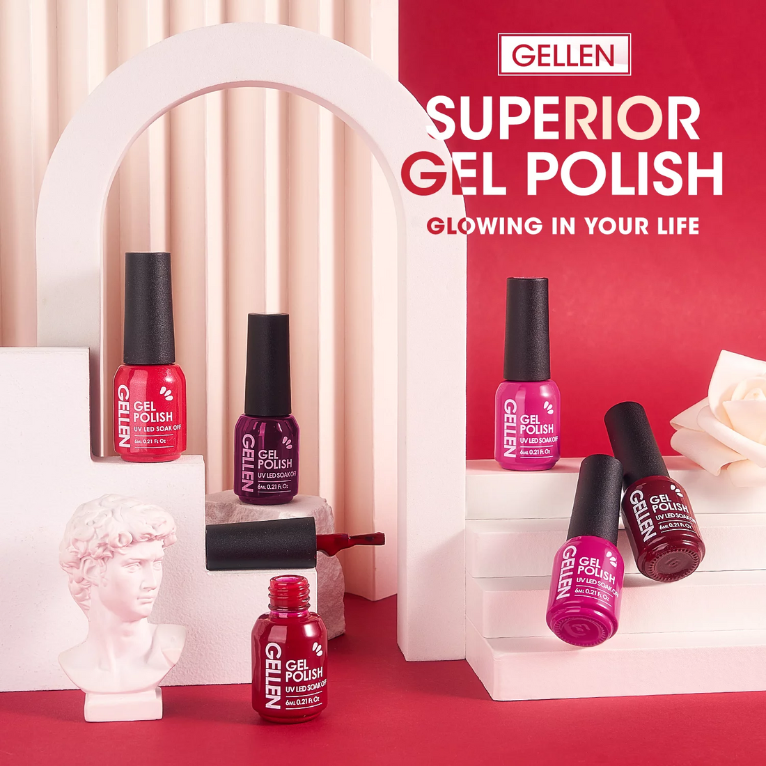 Gellen 6Pcs Gel Nail Polish Kit Magenta Reds Collection Soak off Nail Set Lamp Needed Gel Nail Polish Kit Gifts for Women