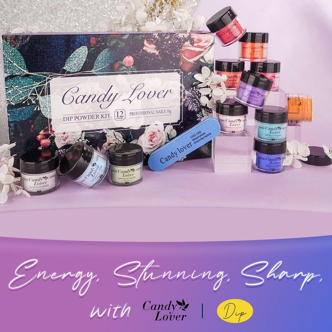 Candy Lover Dip Powder Nail Dip Powder Set, 12 Nail Dip Colors, Holiday Colors Collection Dipping Powder, Red Yellow Orange Green Blue Glitter Dip Manicure