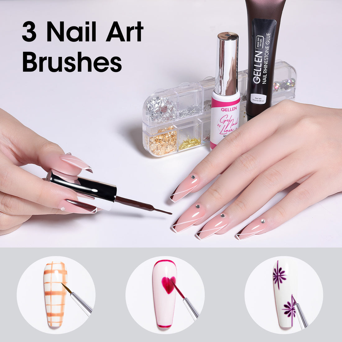Gellen Gel Liner Nail Polish, 12 Colors Bright Jewelry Fashion Color Nail Art Gel Nail Polish Set, Gel Polish Soak Off UV Cure Gel Built Thin Nail Brush Christmas Gifts for Women