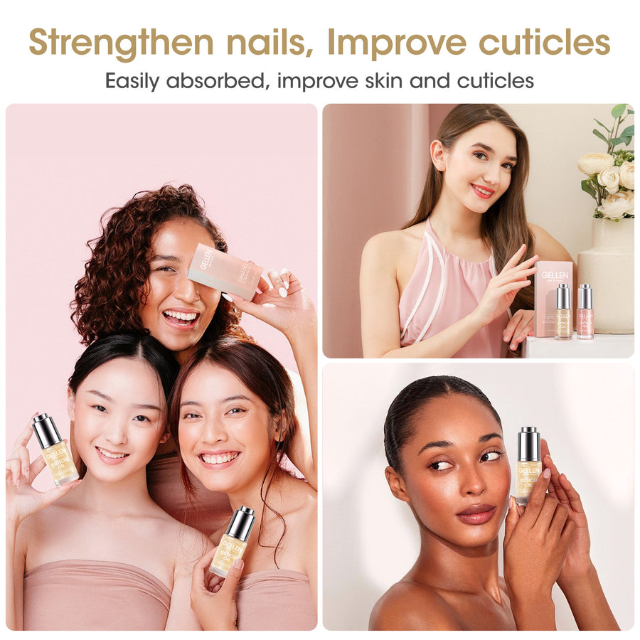 Gellen Nail Cuticle Oil for Growth and Strength, 15ml Vitamin E Nail Nourishing Oil for Hydrating, Moisturizing, Strengthening, Cuticle and Skin Nail Care for Women, Jasmine Scent, Gold Shimmer