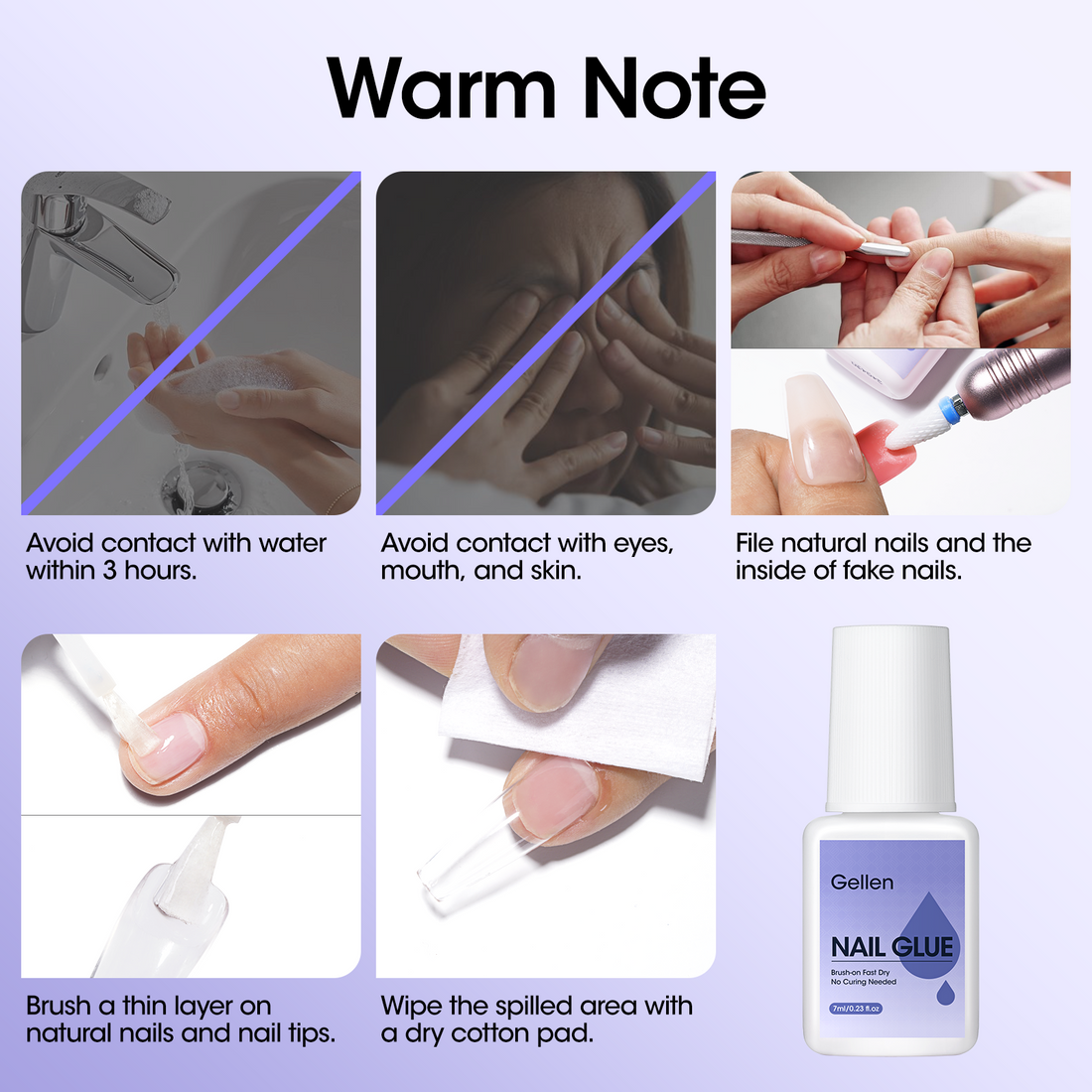 Gellen Nail Glue for Press on Nails with Nail Glue Remover, Air Dry Nail Glue and Acrylic Nail Glue Remover Set for Fake Nail Tips, 0.23 fl oz Each