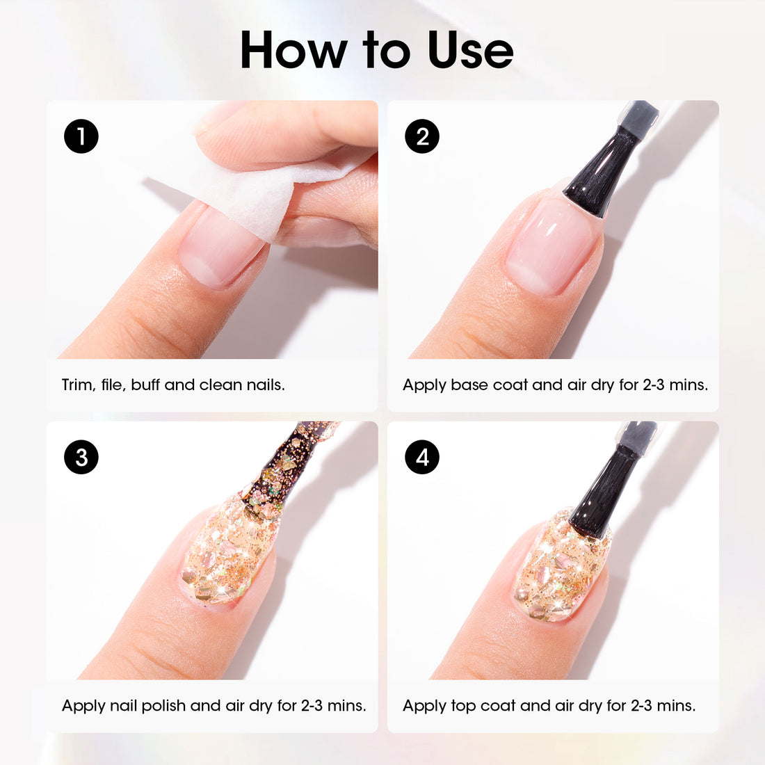 Gellen Nail Polish, Quick Dry 3 Colors Glitter White Sliver Gold Nail Polish Set Xmas Halloween Nail Lacquer Set, Gift for Women Home Nail Art, No UV Light Needed, 0.33 Fl.oz