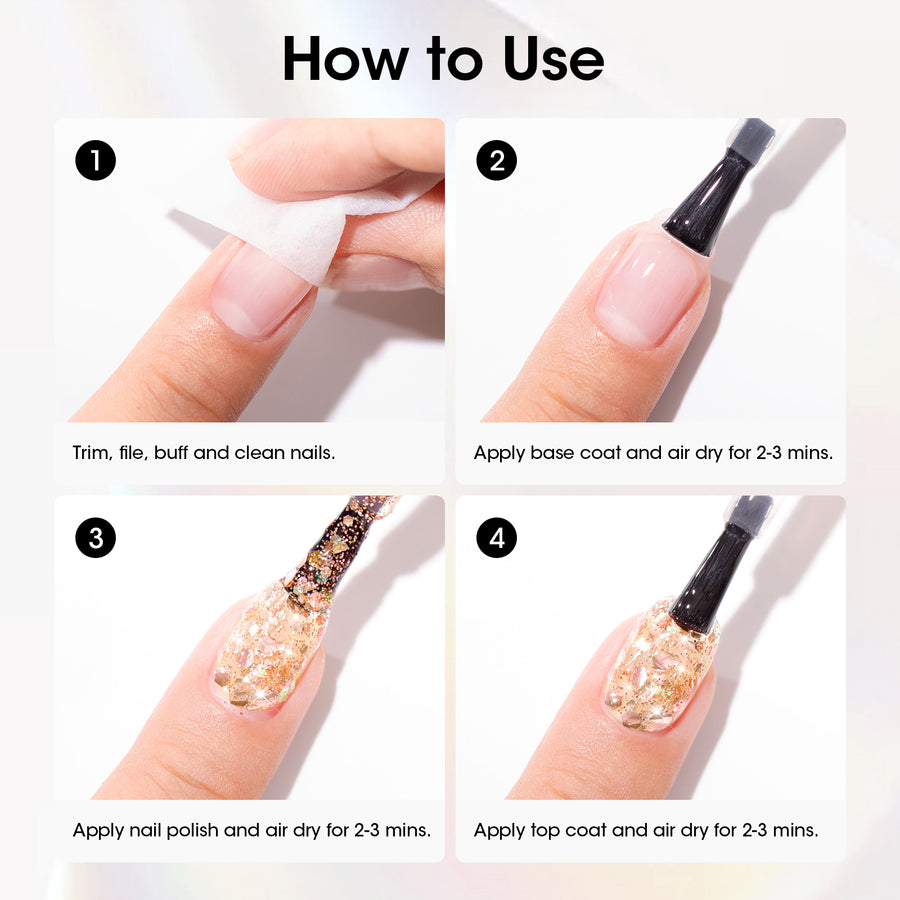 Gellen Nail Polish, Quick Dry 3 Colors Glitter White Sliver Gold Nail Polish Set Xmas Halloween Nail Lacquer Set, Gift for Women Home Nail Art, No UV Light Needed, 0.33 Fl.oz