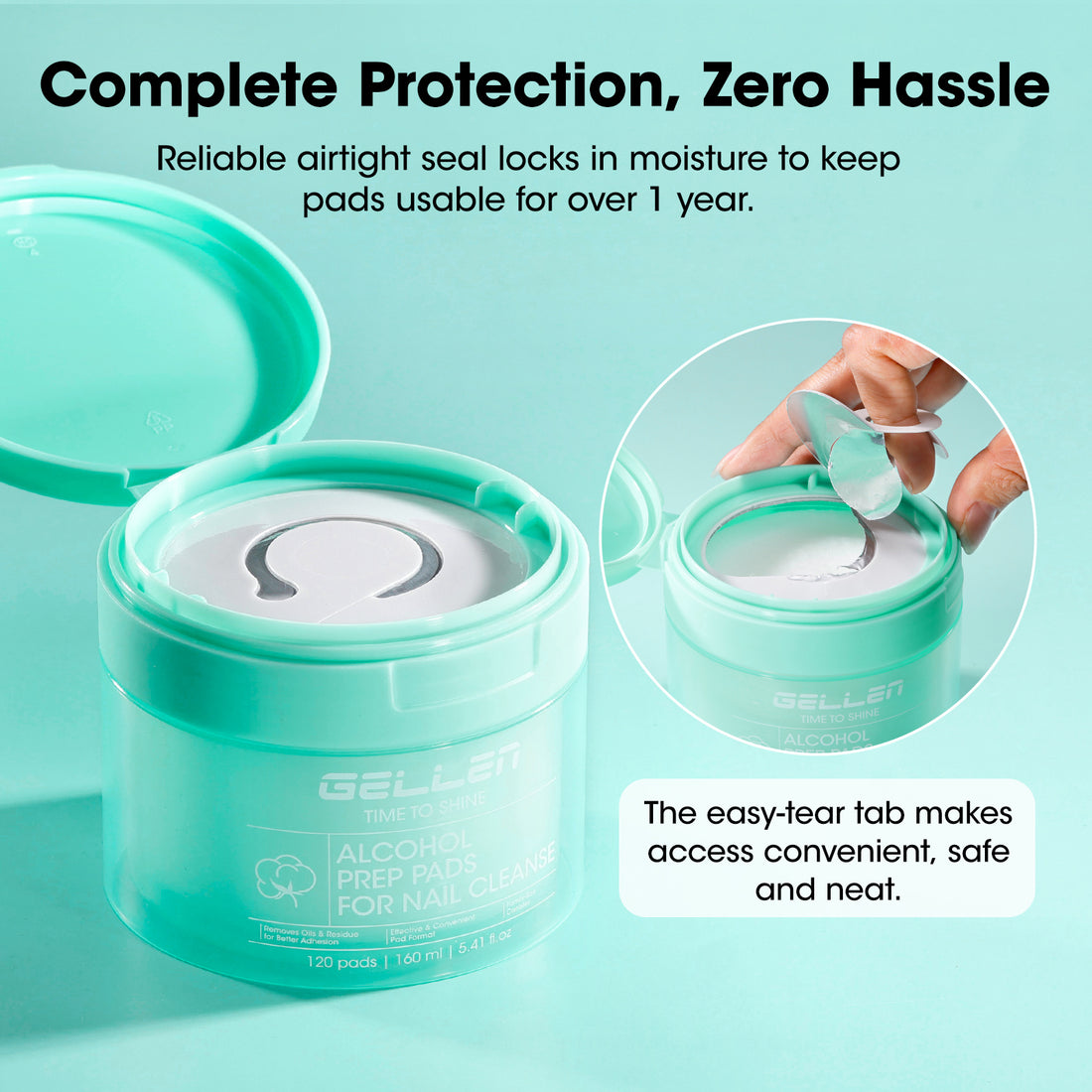 Gellen 120Pcs Nail Cleanser Pads, Lint-Free Alcohol Nail Wipes for Nails, Pre-Moistened Dual-Textured Nail Prep Pads in Jar, Remove Tacky Residue, Prep UV/LED Gel Polish, Acrylic & Press-on Nails