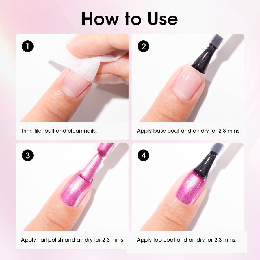 Gellen Nail Polish, Quick Dry 3 Colors Metallic Magenta Purple & Base Top Strengthener 3-in-1 Nail Polish Set Xmas Halloween Nail Polish Gift for Women Home Nail Art, No UV Light Needed, 0.33 Fl.oz