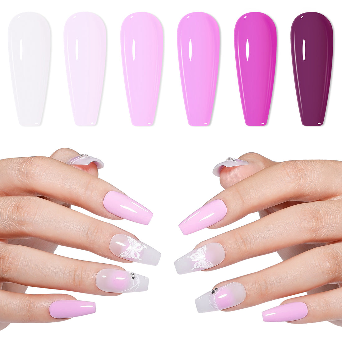Gellen Nail Polish, Quick Air Dry 6 Colors Nail Lacquer Set Lavender Purple Trendy Nail Polish Kit for Nail Manicure DIY Art Home, No UV Light Needed, 0.33 oz Each Bottle
