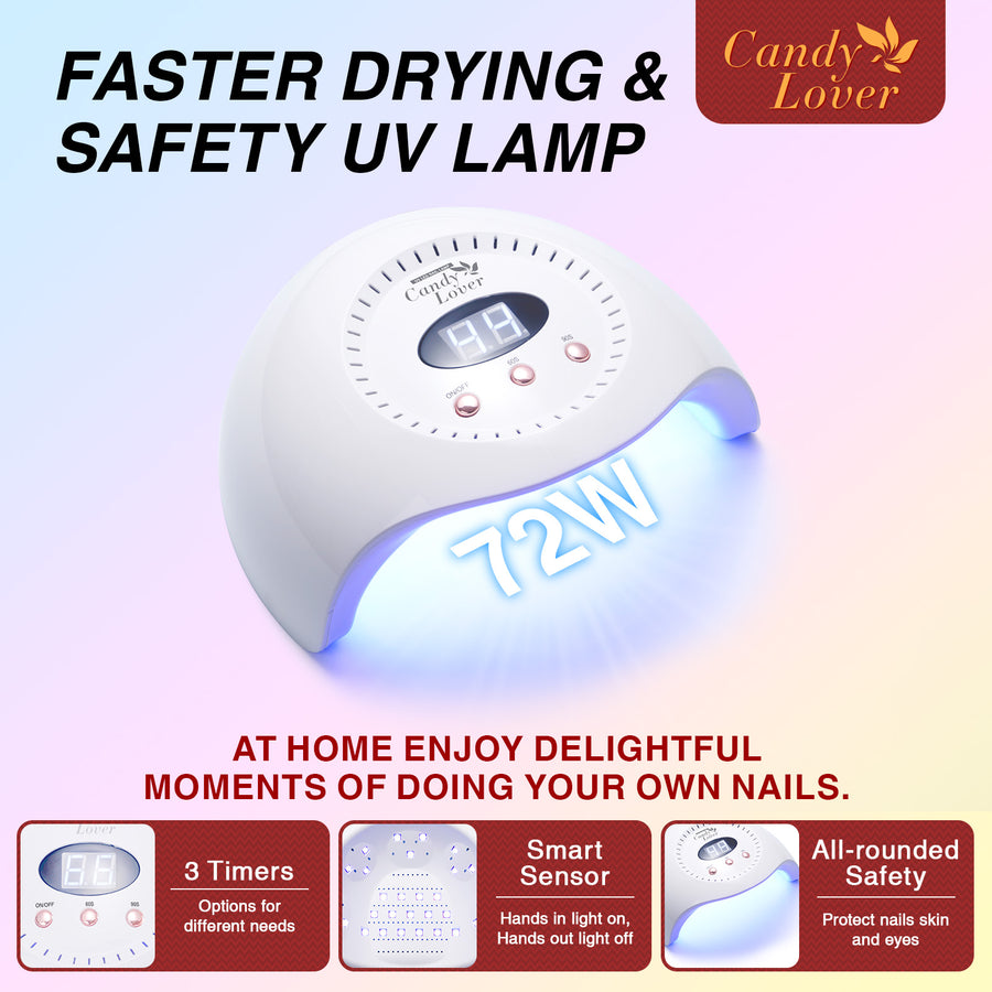 Candy Lover Gel Nail Polish Kit, 12 Colors Rainbow Collection Nail Gel Kit with Greeting Card & 72W UV Nail Lamp, Salon Quality Long-lasting Gel Polish Set, Gift for Girl Women DIY Manicure