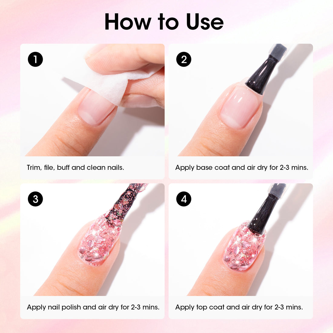 Gellen Nail Polish, Quick Dry 3 Colors Glitter Sliver Pink Green Nail Polish Set Xmas Halloween Nail Lacquer Set, Gift for Women Home Nail Art, No UV Light Needed, 0.33 Fl.oz