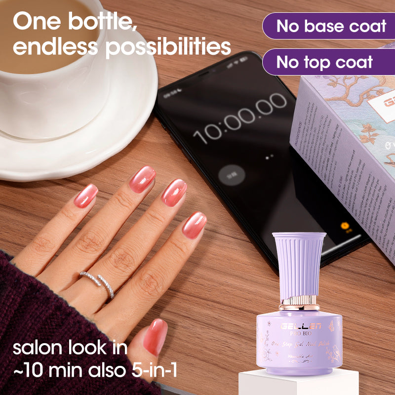Gellen One Step Cat Eye Gel Nail Polish, 5-in-1 Magnetic Gel Polish Set, UV Lamp Needed Cured, No Base Top Needed, DIY Manicure for Women Beginners, 03 Sheer Nude Pink Opal
