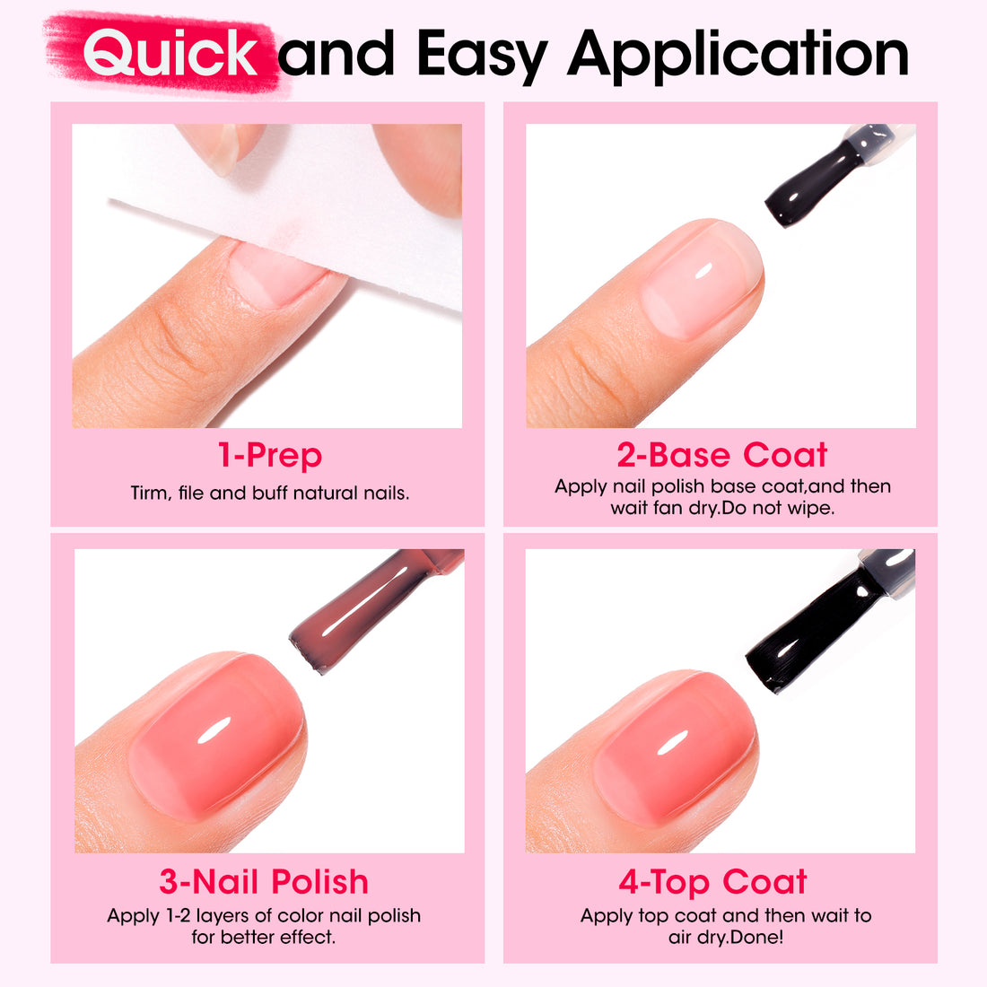 Gellen Nail Polish, Quick Air Dry 6 Colors Nail Lacquer Set Romantic Pink Nail Polish Set for Nail Manicure DIY Art Home, No UV Light Needed, 0.33 Fl.oz