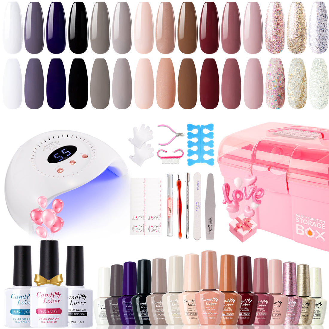 Candy Lover Gel Nail Polish Kit with LED UV Lamp 72W Nail Dryer, 15 Colors Natural Quick Dry Longer-lasting Gel Polish Starter Kit, UV Nail Polish Sets Gift Nail Polish Kit for Girl Women Fall Winter