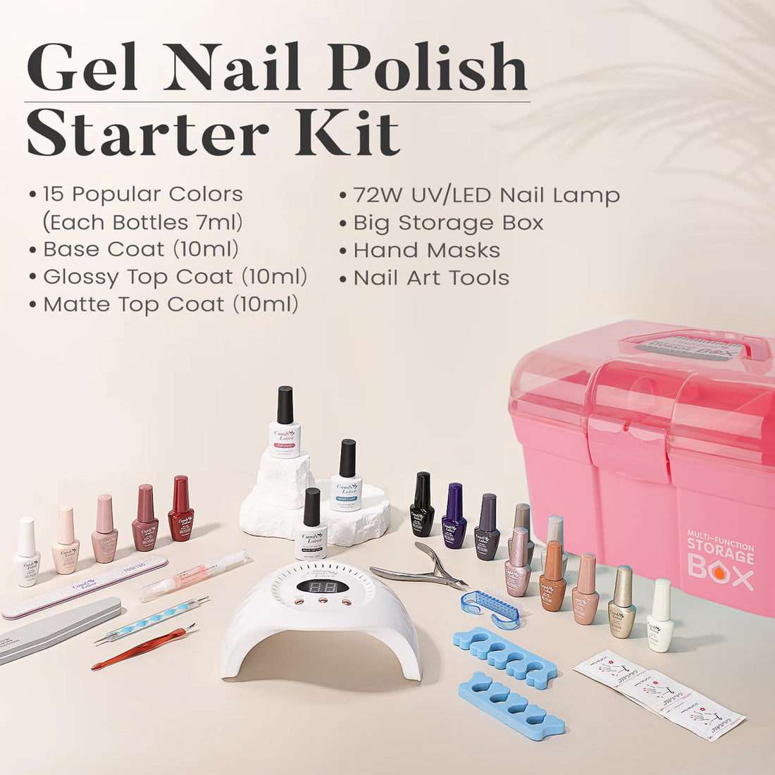Candy Lover Gel Nail Polish Kit with LED UV Lamp 72W Nail Dryer, 15 Colors Natural Quick Dry Longer-lasting Gel Polish Starter Kit, UV Nail Polish Sets Gift Nail Polish Kit for Girl Women Fall Winter