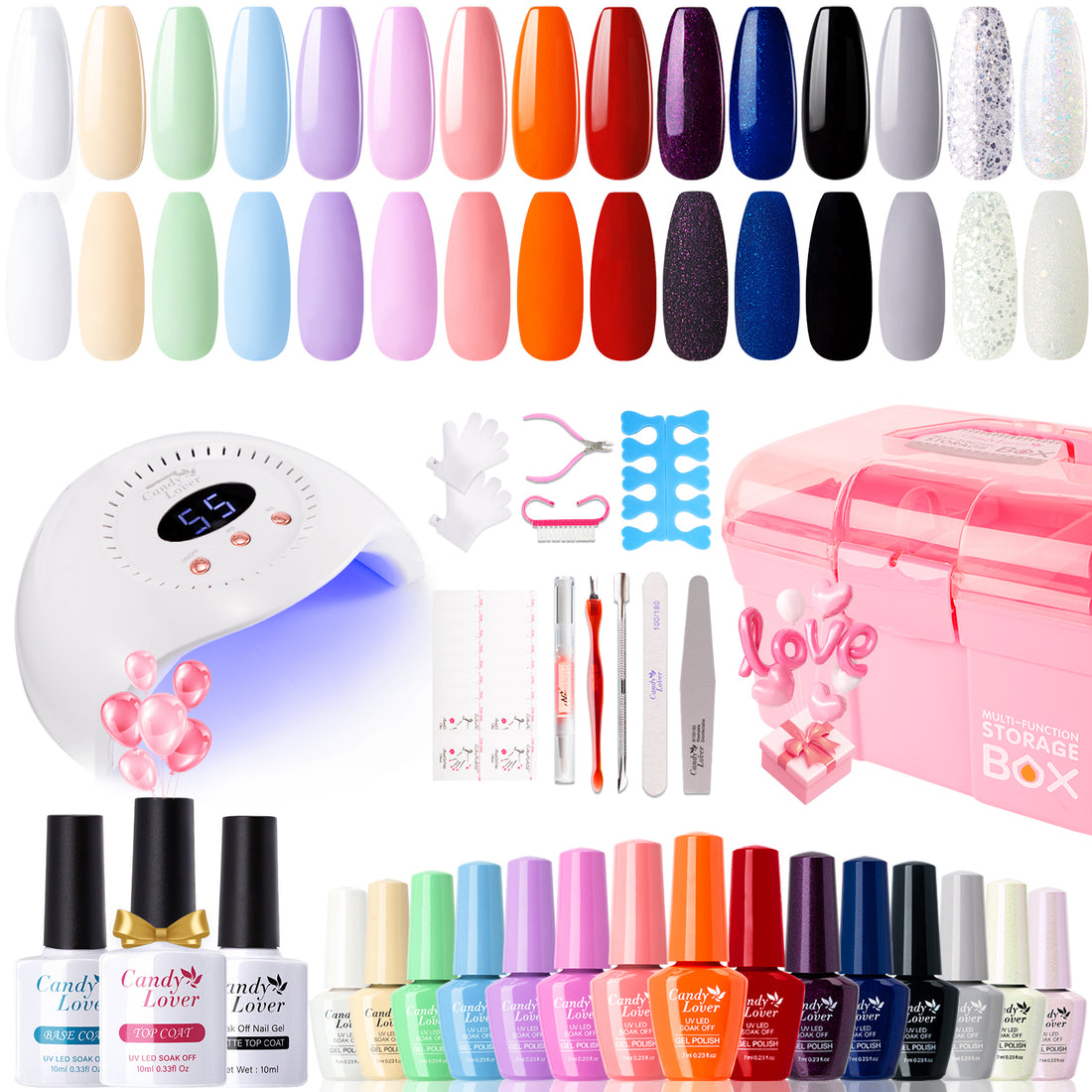 Candy Lover Gel Nail Polish Kit with UV Lamp, 15 Colors Gel Polish Starter Kit with 72W Nail Dryer, UV Nail Polish Kit Gift for Girl Women