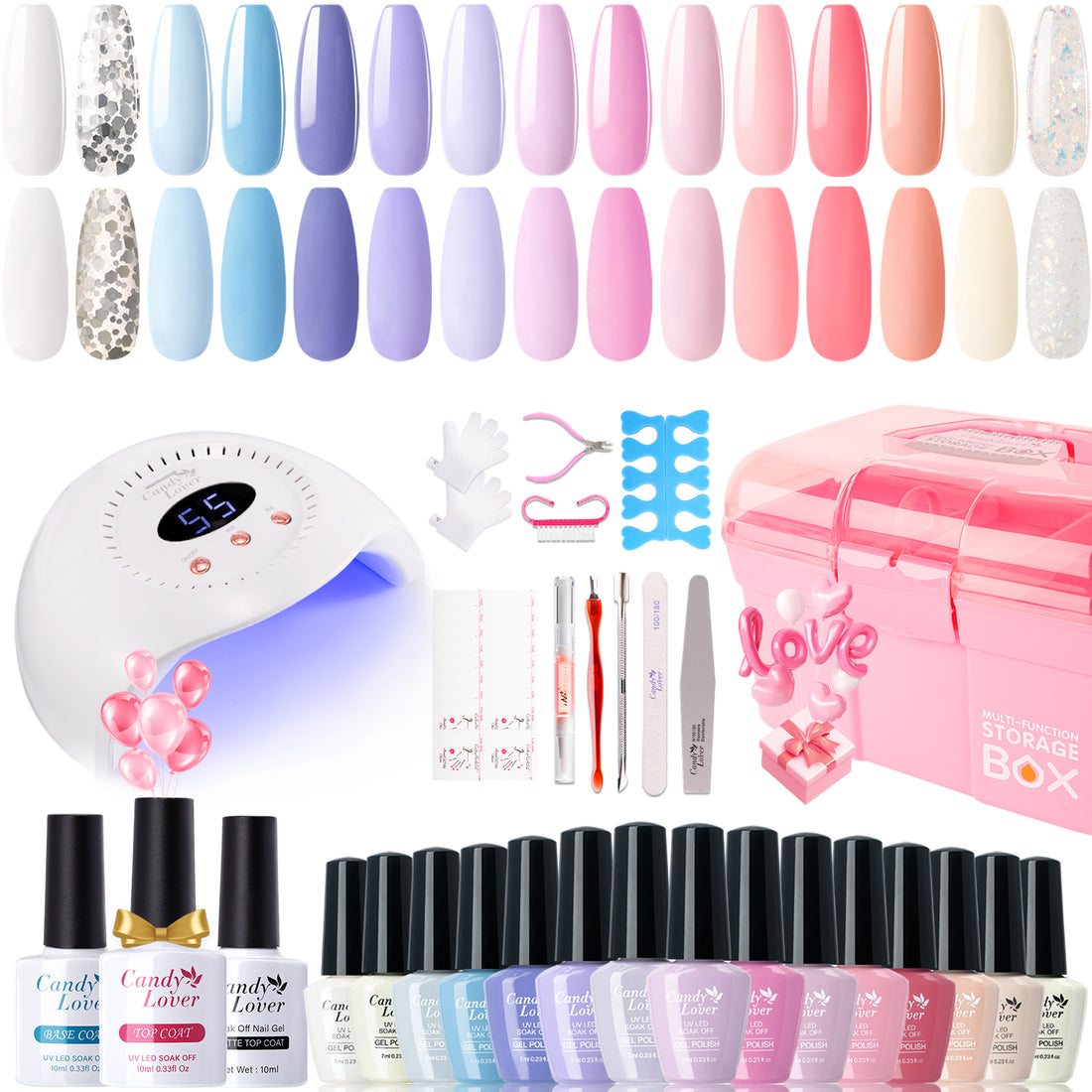 Candy Lover Gel Nail Polish Kit with UV Lamp, 72W Nail Dryer, 15 Colors Quick Dry Long-lasting Gel Nail Polish, Nail Polish Kit Gift for Womens