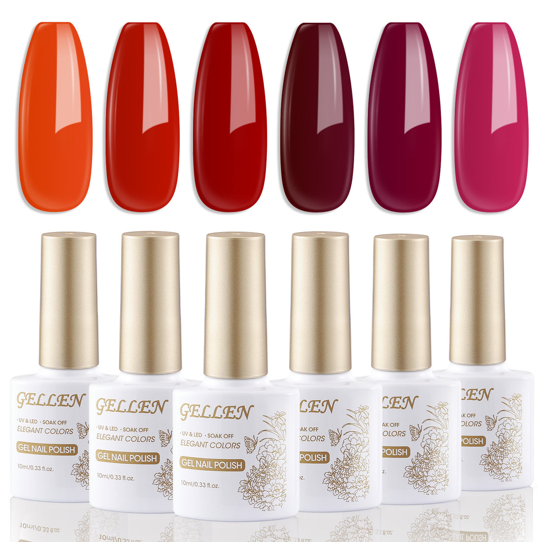 Gellen Red Purple Gel Nail Polish Set, 6 Colors Burgundy Bright Neon Red Gel Polish, No Wipe Soak Off Glossy UV Gel for DIY Nail Art Salon Manicure, 10ml/0.33oz