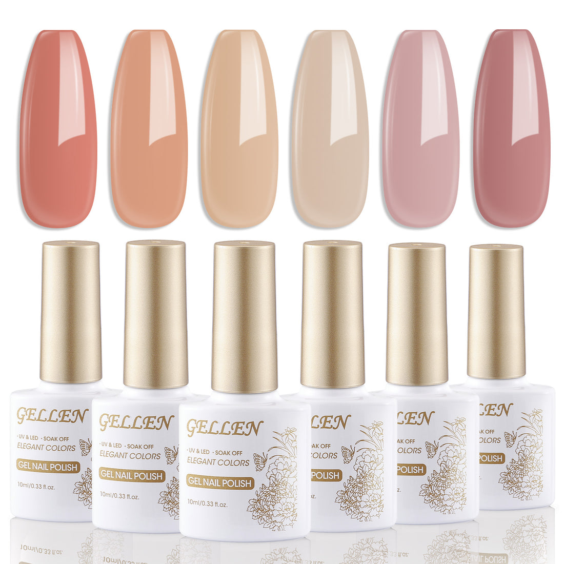 Gellen Nude Gel Nail Polish Set, 6 Colors Nude Warm Gel Polish, No Wipe Soak Off Glossy UV Gel for DIY Nail Art Salon Manicure, 10ml/0.33oz