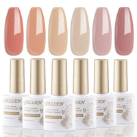 Gellen Nude Gel Nail Polish Set, 6 Colors Nude Warm Gel Polish, No Wipe Soak Off Glossy UV Gel for DIY Nail Art Salon Manicure, 10ml/0.33oz