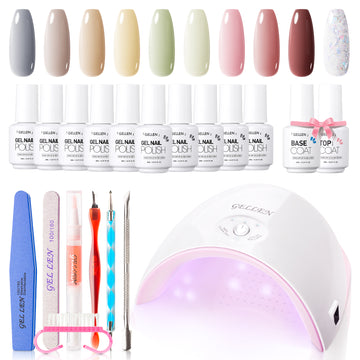 Gellen Gel Nail Polish Starter Kit with 36W UV Light, 10 Colors Summer Jelly Color Gel Polish Kit, All-In-One Manicure Gift Set with Gel Nail Base Top Coat & Nail Dryer, Nail Art Tools for Salon DIY