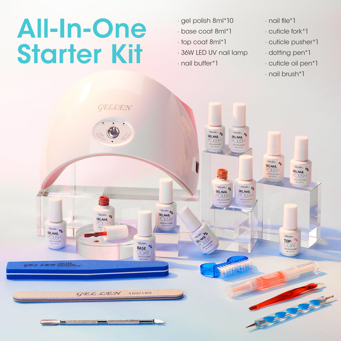Gellen Gel Nail Polish Starter Kit with 36W UV Light, 10 Colors Macaron Color Gel Polish Kit, All-In-One Manicure Gift Set with Gel Nail Base Top Coat & Nail Dryer, Nail Art Tools for Salon DIY
