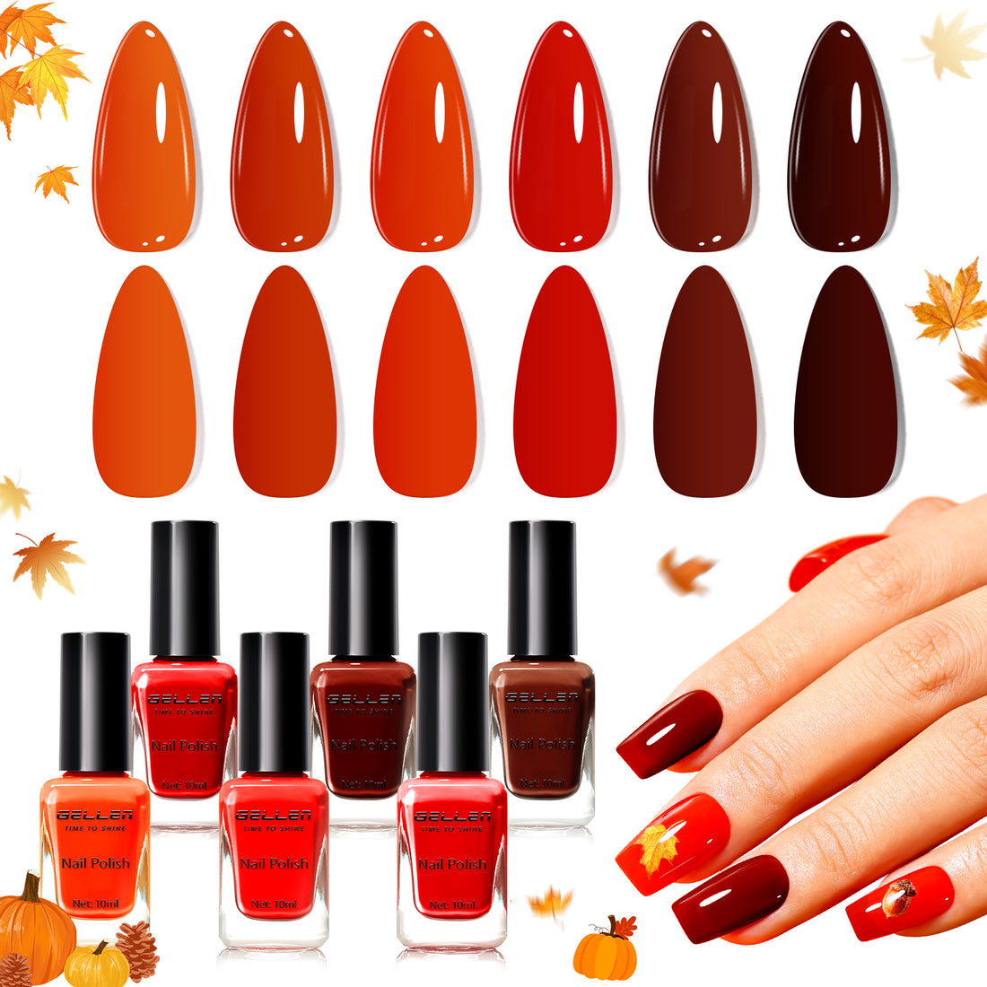 Gellen Quick Dry Nail Polish, 6Colors Red Wine Gradient Warm Collection Regular Nail Polish Set No UV Light Needed for Finger Toe & Fake Nails Home Salon DIY Nail Art