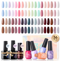 Gellen 36 Pcs Gel Nail Polish Kit, Gel Nail Set Candy Colors Gel Polish Kit with No Wipe Base Coat Top Coat Matte Top Coat, Nail Polish Set Gifts for Women