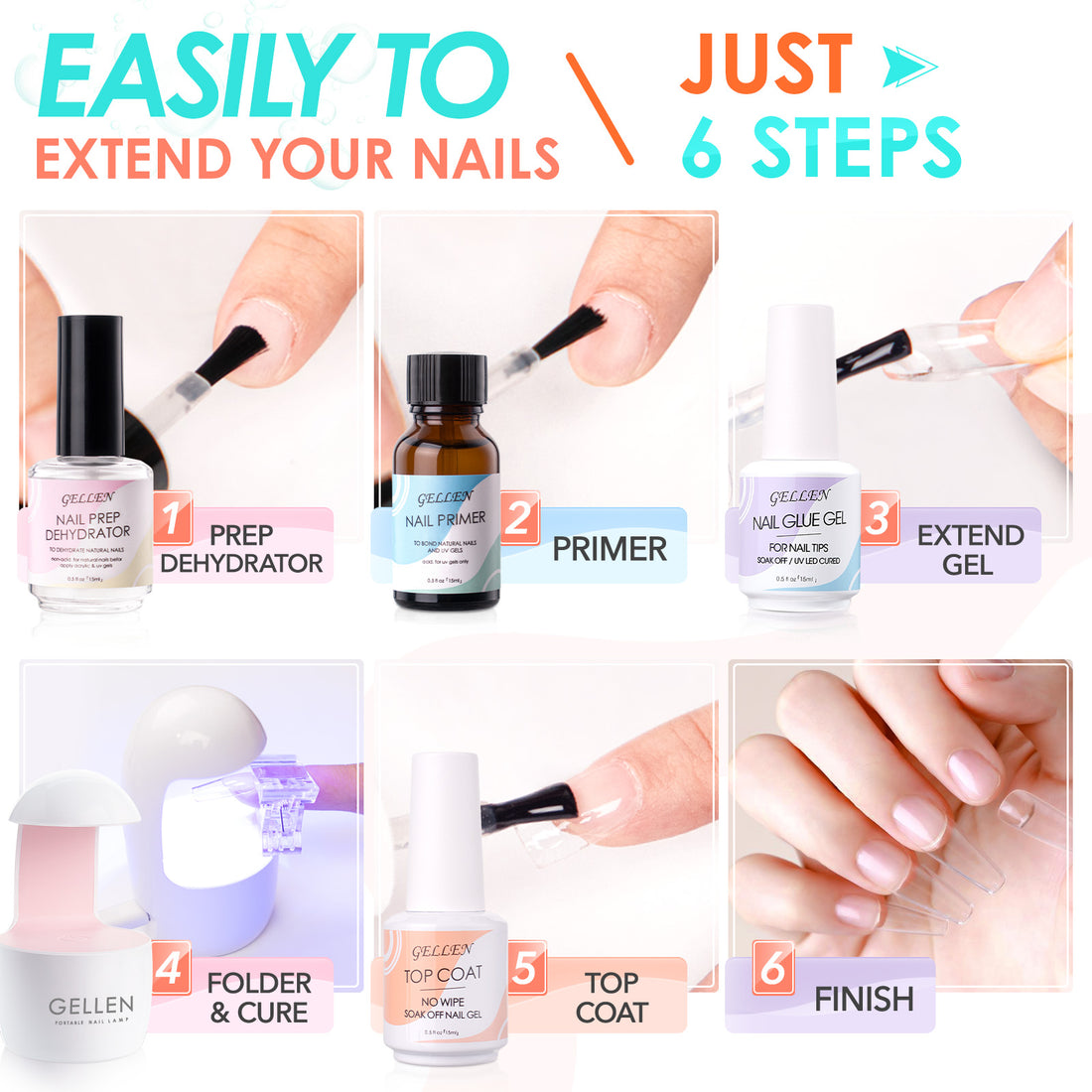 Gellen Nail Tips and Glue Gel Kit, False Nail Set with 240Pcs Half Matte & Glossy Almond Acrylic Fake Nails, Nail Glue Base Gel and LED Nail Lamp